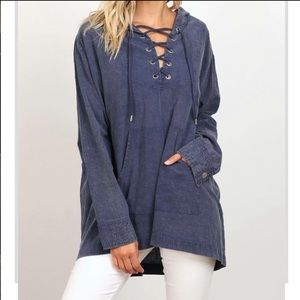 Lace up denim hoodie - light weight